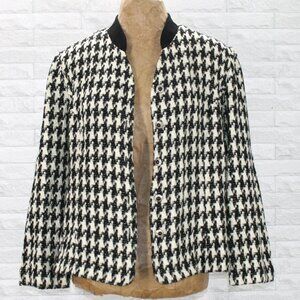 VINTAGE OLIVIA ROSE Jacket Blazer Houndstooth Black White Woven Classic 18M